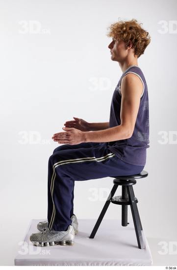 Whole Body Man White Sports Pants Slim Sitting Top Studio photo references