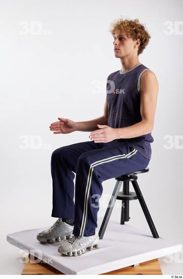 Whole Body Man White Sports Pants Slim Sitting Top Studio photo references