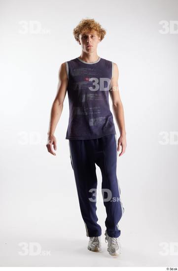 Whole Body Man White Sports Pants Slim Walking Top Studio photo references