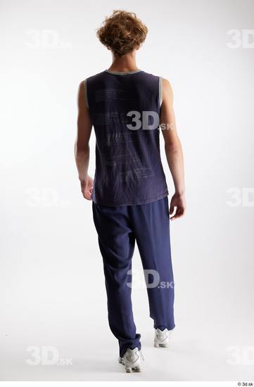 Whole Body Back Man White Sports Pants Slim Walking Top Studio photo references