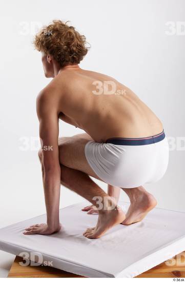 Whole Body Man White Underwear Slim Kneeling Studio photo references