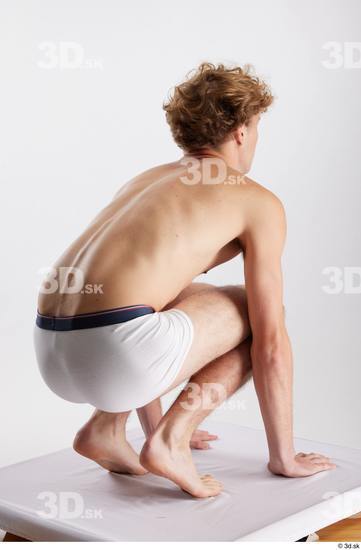 Whole Body Man White Underwear Slim Kneeling Studio photo references