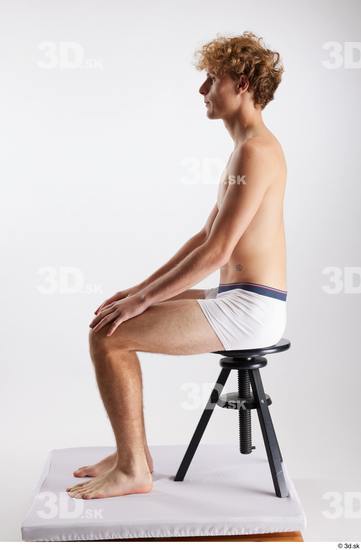 Whole Body Man White Underwear Slim Sitting Studio photo references