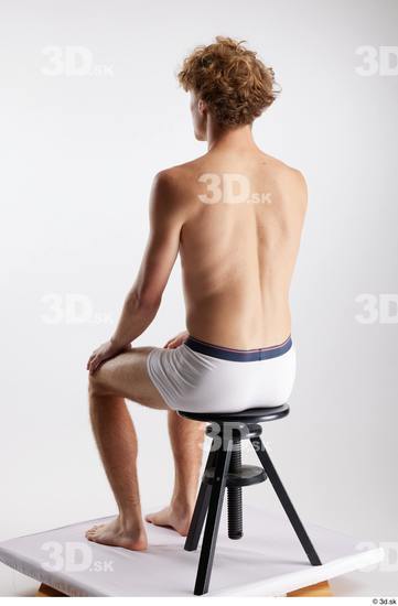 Whole Body Man White Underwear Slim Sitting Studio photo references