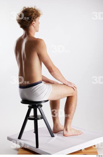 Whole Body Man White Underwear Slim Sitting Studio photo references