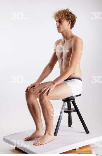 Whole Body Man White Underwear Slim Sitting Studio photo references