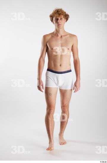 Whole Body Man White Underwear Slim Walking Studio photo references