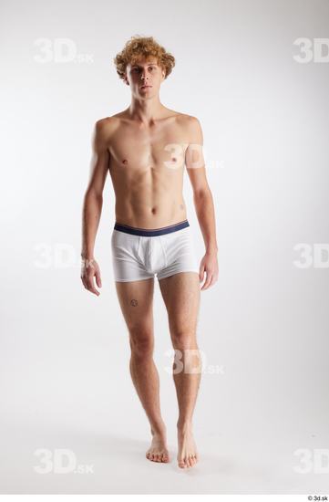 Whole Body Man White Underwear Slim Walking Studio photo references