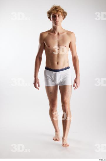 Whole Body Man White Underwear Slim Walking Studio photo references