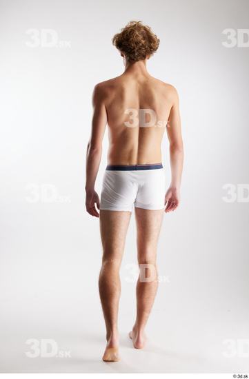 Whole Body Back Man White Underwear Slim Walking Studio photo references