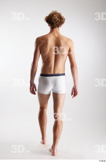 Whole Body Back Man White Underwear Slim Walking Studio photo references