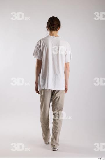 Whole Body Back Man White Casual Shirt Jeans Slim Walking Studio photo references