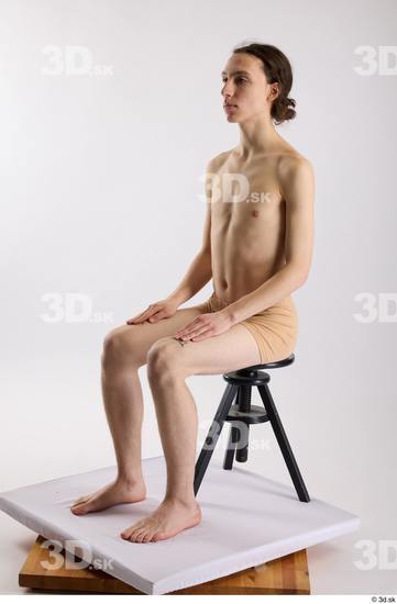 Whole Body Man White Underwear Slim Sitting Studio photo references