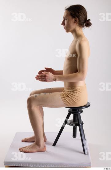 Whole Body Man White Underwear Slim Sitting Studio photo references