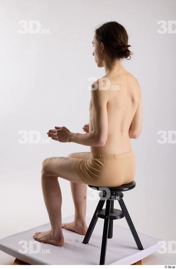 Whole Body Man White Underwear Slim Sitting Studio photo references