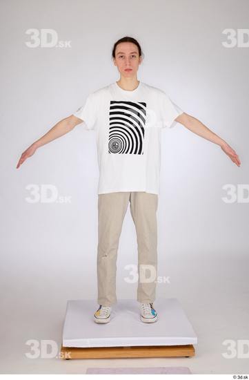 Whole Body Man White Casual Jeans Slim Standing Studio photo references