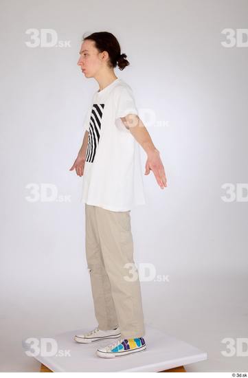 Whole Body Man White Casual Jeans Slim Standing Studio photo references