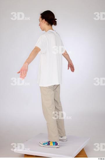 Whole Body Man White Casual Jeans Slim Standing Studio photo references