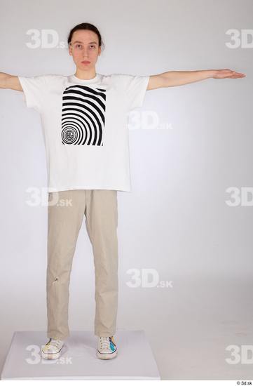 Whole Body Man White Casual Jeans Slim Standing Studio photo references