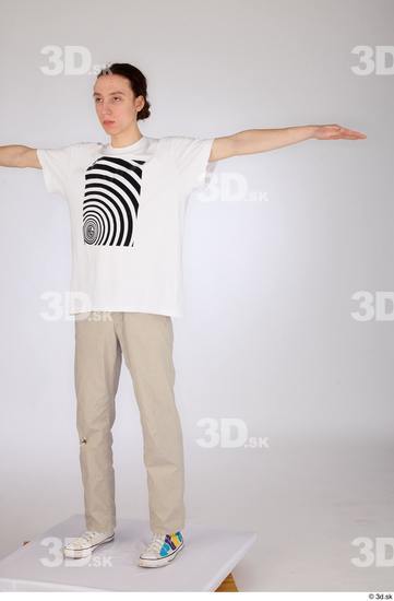 Whole Body Man White Casual Jeans Slim Standing Studio photo references