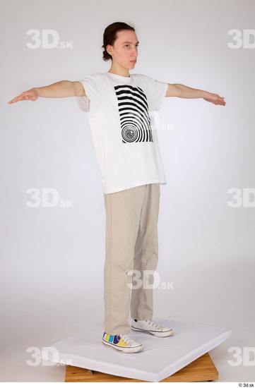 Whole Body Man White Casual Jeans Slim Standing Studio photo references