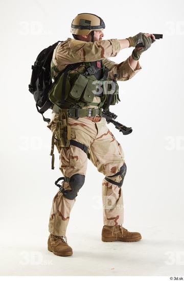 Whole Body Weapons-Pistol Man Pose with pistol White Army Athletic Bearded Studio photo references