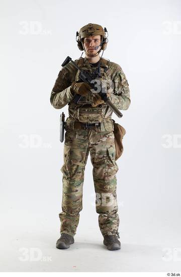 Whole Body Weapons-Rifle Man Pose with machine rifle White Army Athletic Studio photo references