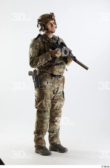 Whole Body Weapons-Rifle Man Pose with machine rifle White Army Athletic Studio photo references