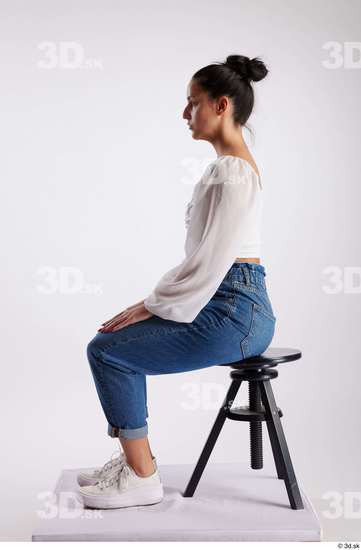 Whole Body Woman White Casual Slim Sitting Studio photo references