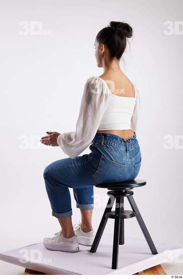 Whole Body Woman White Casual Slim Sitting Studio photo references