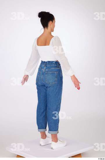 Whole Body Woman White Jeans Blouse Slim Standing Studio photo references