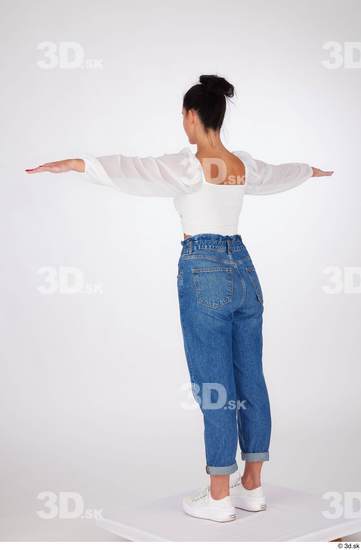 Whole Body Woman White Jeans Blouse Slim Standing Studio photo references