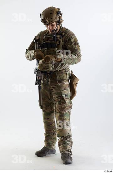 Whole Body Weapons-Rifle Man Pose with machine rifle White Army Athletic Studio photo references