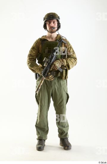 Whole Body Weapons-Rifle Man Pose with machine rifle White Army Athletic Studio photo references