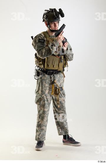 Whole Body Weapons-Pistol Man Pose with pistol White Army Athletic Bearded Studio photo references