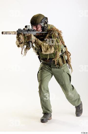 Whole Body Weapons-Rifle Man Pose with machine rifle White Army Athletic Bearded Studio photo references