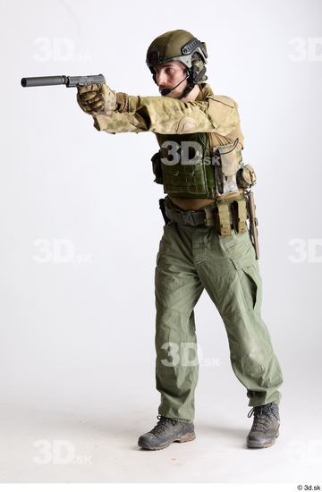 Whole Body Weapons-Pistol Man Pose with pistol White Army Athletic Bearded Studio photo references