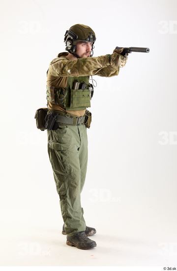 Whole Body Weapons-Pistol Man Pose with pistol White Army Athletic Bearded Studio photo references