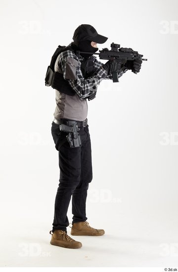 Whole Body Weapons-Rifle Man Pose with machine rifle White Army Athletic Bearded Studio photo references