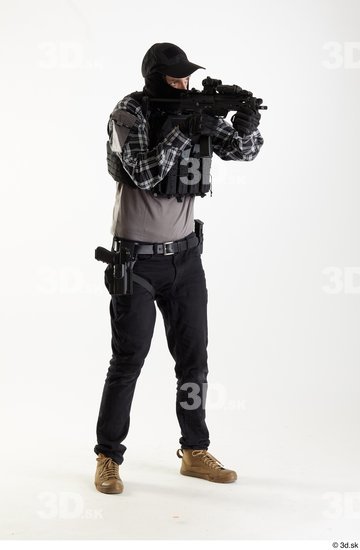 Whole Body Weapons-Rifle Man Pose with machine rifle White Army Athletic Bearded Studio photo references