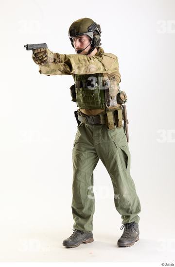 Whole Body Weapons-Pistol Man Pose with pistol White Army Athletic Bearded Studio photo references