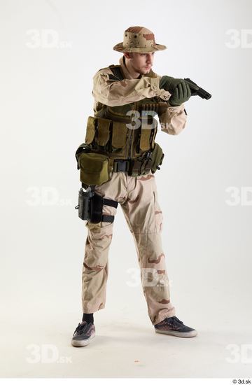 Whole Body Weapons-Pistol Man Pose with pistol White Army Athletic Bearded Studio photo references