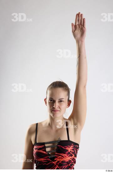 Arm Woman White Slim Top Studio photo references