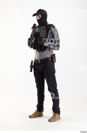 Whole Body Weapons-Rifle Man Pose with machine rifle White Army Athletic Studio photo references