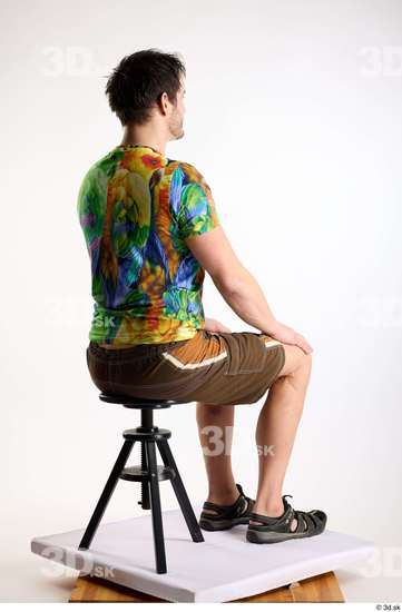 Whole Body Man White Casual Shorts Average Parrot Sitting Studio photo references