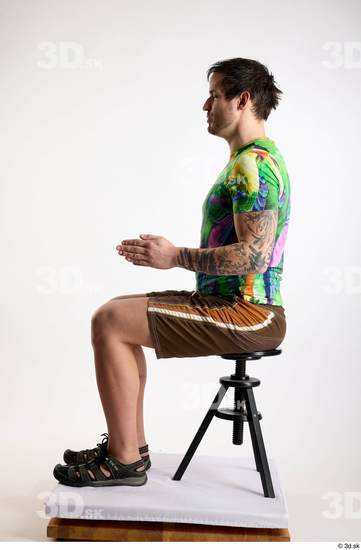 Whole Body Man White Casual Shorts Average Parrot Sitting Studio photo references