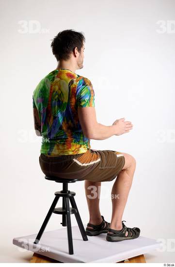 Whole Body Man White Casual Shorts Average Parrot Sitting Studio photo references