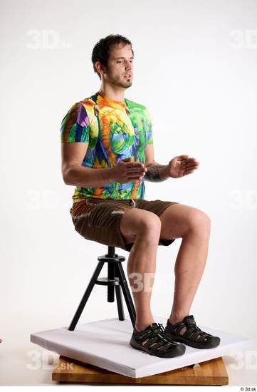 Whole Body Man White Casual Shorts Average Parrot Sitting Studio photo references