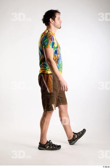 Whole Body Man White Casual Shorts Average Parrot Walking Studio photo references