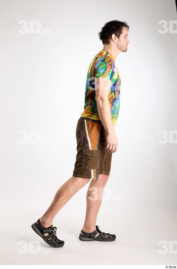 Whole Body Man White Casual Shorts Average Parrot Walking Studio photo references